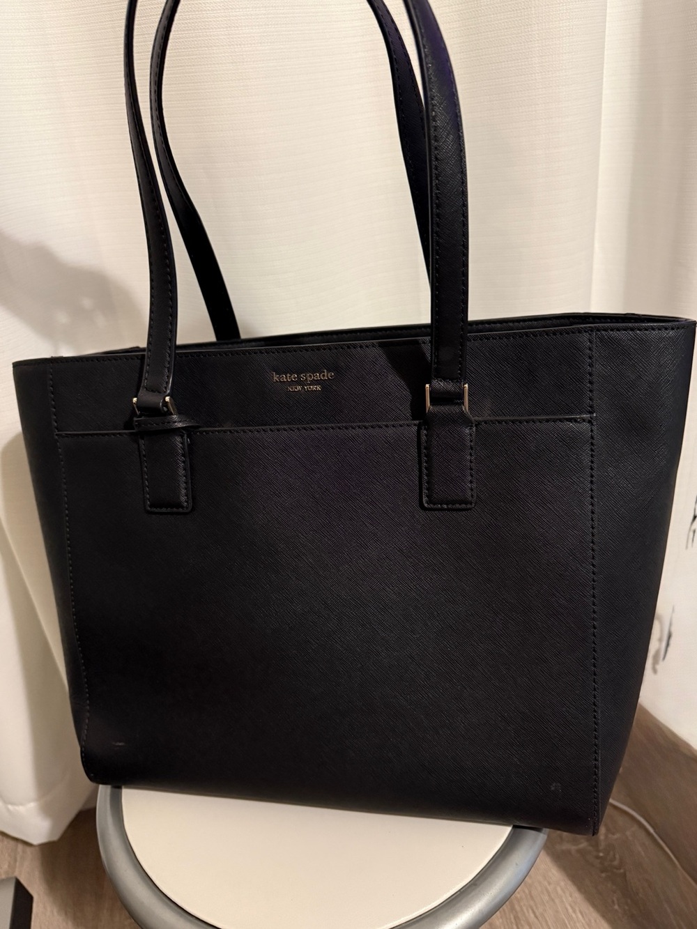 kate spade Black Leather Structured Tote with Gold Logo - Picture 3 of 5